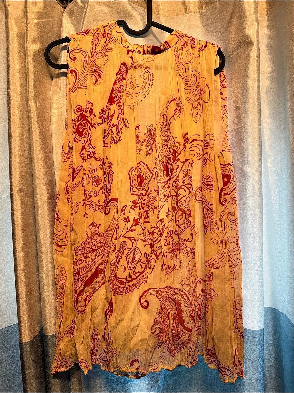 NWT Zara Paisley Print Paisley Tie Back Dress Cream & Red XS Tunic Made in India